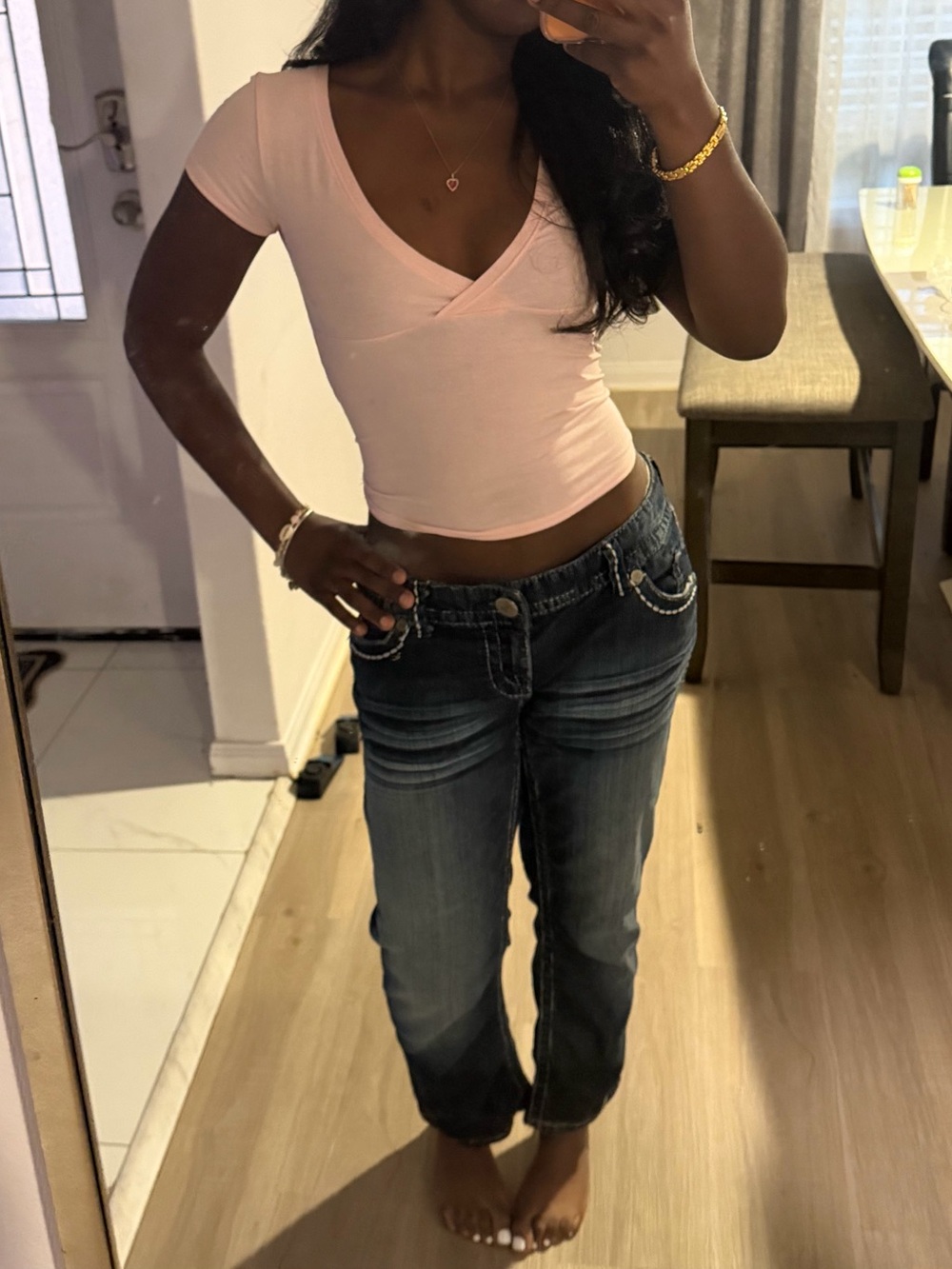 Maurices Dark Blue Mid-Rise Ankle Jeans with Embellished Pockets